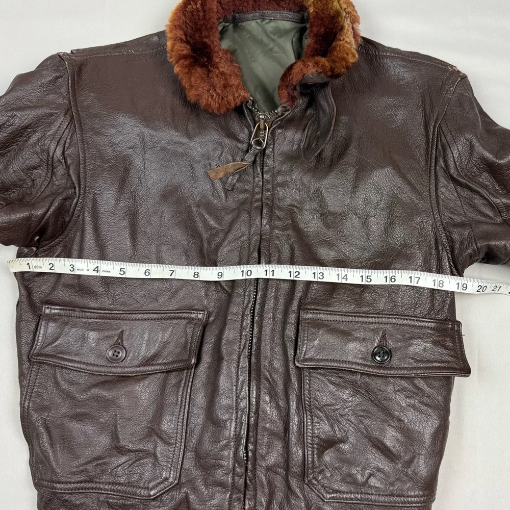 Vtg Vietnam War US Navy Leather G-1 Bomber Jacket Sz 38 Shearling Collar 50s 60s - Picture 15 of 16